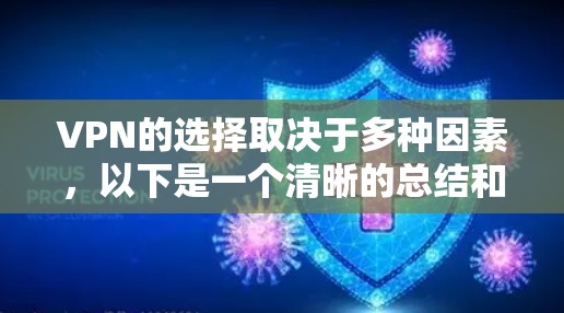VPN的选择取决于多种因素,以下是一个清晰的总结和建议 VPN的选择取决于多种因素,以下是一个清晰的总结和建议
