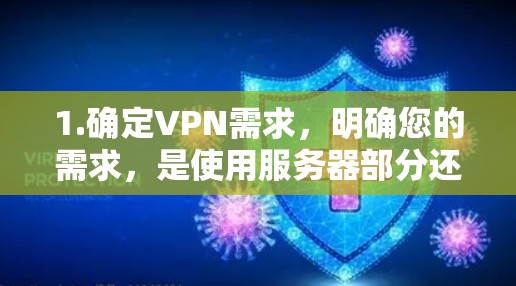 1.确定VPN需求,明确您的需求,是使用服务器部分还是客户端,如果是服务器,选择可靠的VPN服务器;如果是客户端,选择适合个人使用的VPN 1.确定VPN需求,明确您的需求,是使用服务器部分还是客户端,如果是服务器,选择可靠的VPN服务器;如果是客户端,选择适合个人使用的VPN