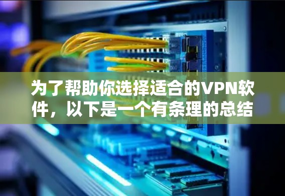 为了帮助你选择适合的VPN软件，以下是一个有条理的总结